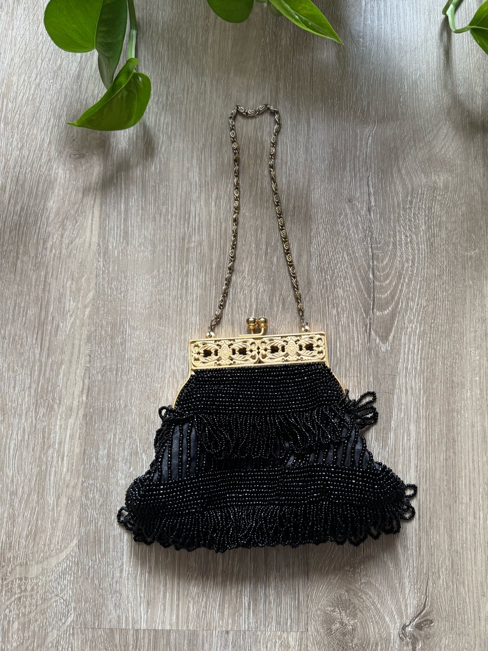 Vintage Black beaded purse evening handbag art deco